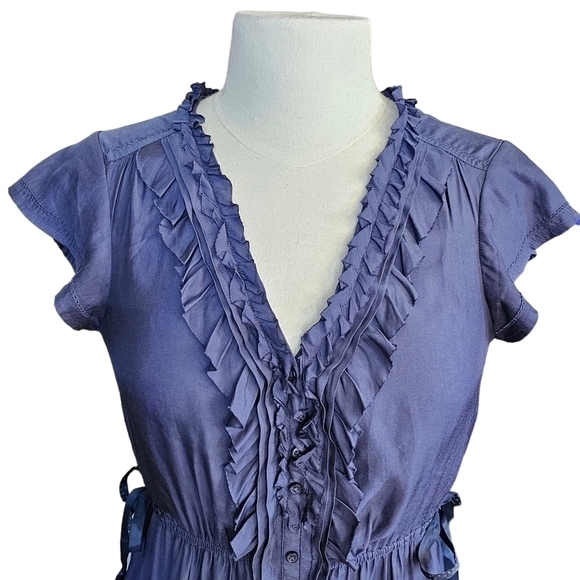 American Eagle Ruffle Short Sleeve Adjustable Waist Mini Dress Blue Size S - Picture 4 of 14